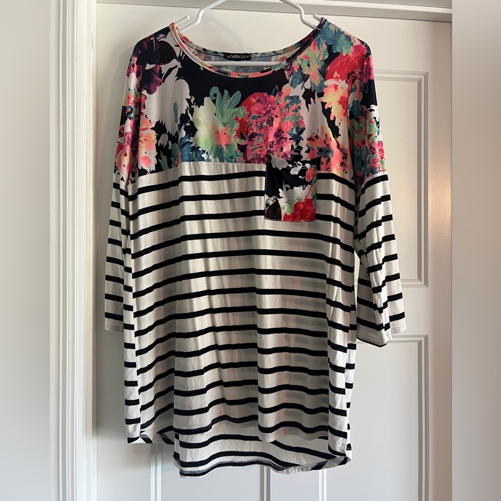 HEIMISH USA Floral and Stripe Long Sleeve Tee